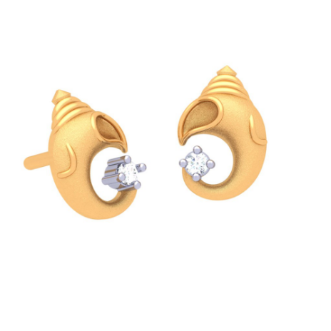 14K Lord Ganesh Gold Earrings With White Gem From Amazea Collection
