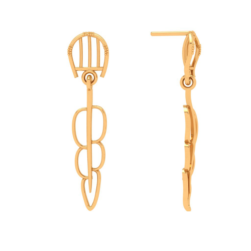 14K Gold Earrings with trendy dangling threads with BIS Hallmarked 