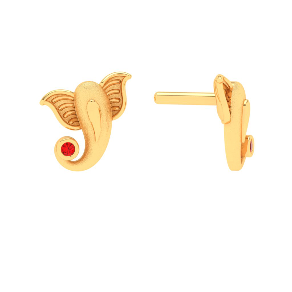 14k Cute Ganesha Motif Studs For Women From Amazea Collection