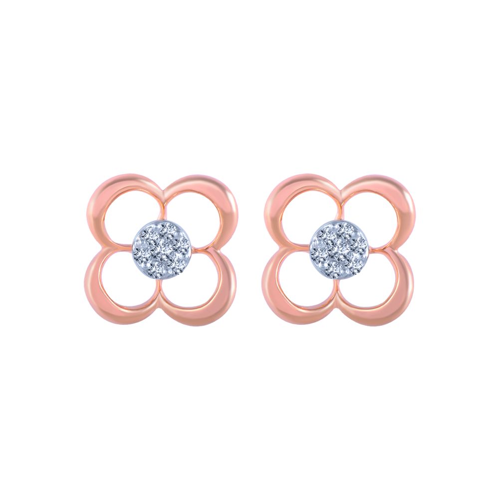14k (585) Rose Gold and Diamond Stud Earrings for Women
