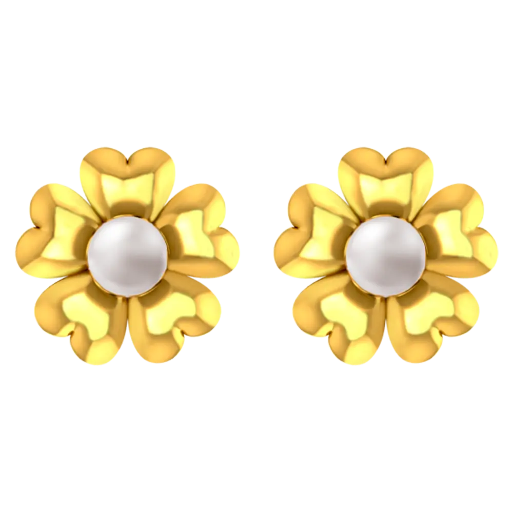 14K gold earring with a floral design and a pearl centre 