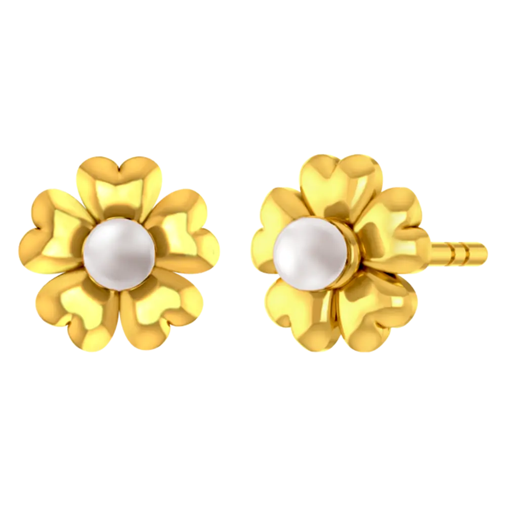 14K gold earring with a floral design and a pearl centre 