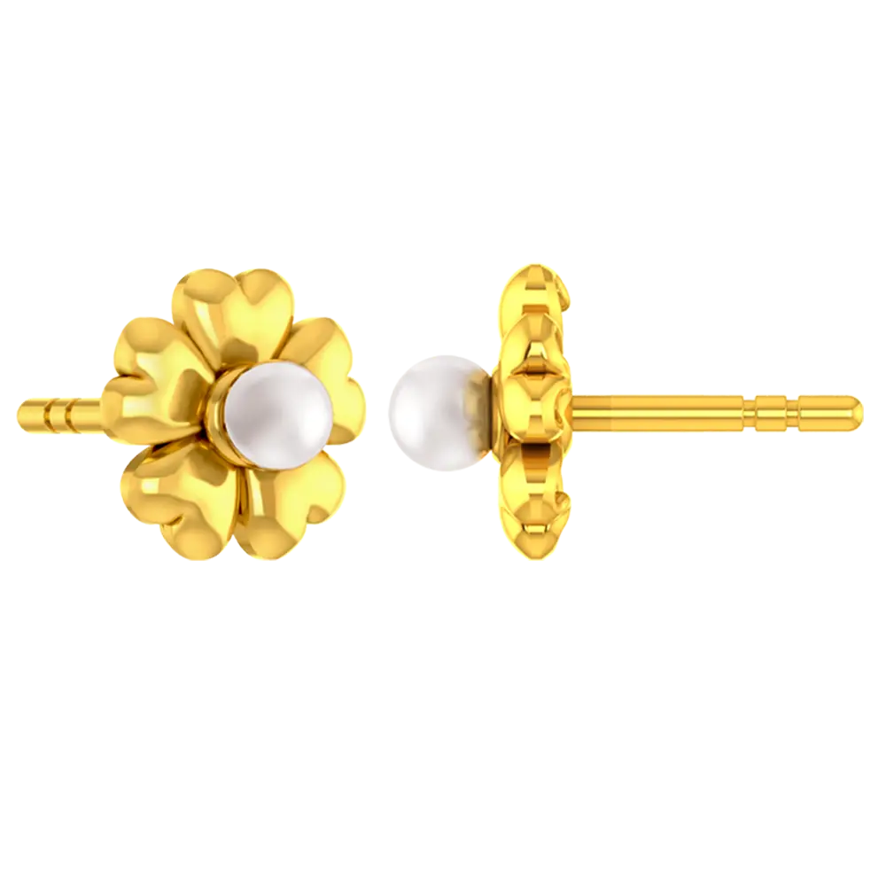 14K gold earring with a floral design and a pearl centre 