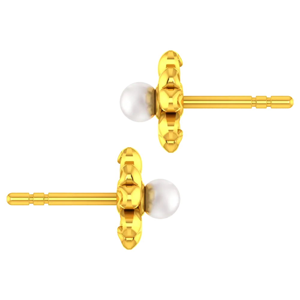 14K gold earring with a floral design and a pearl centre 