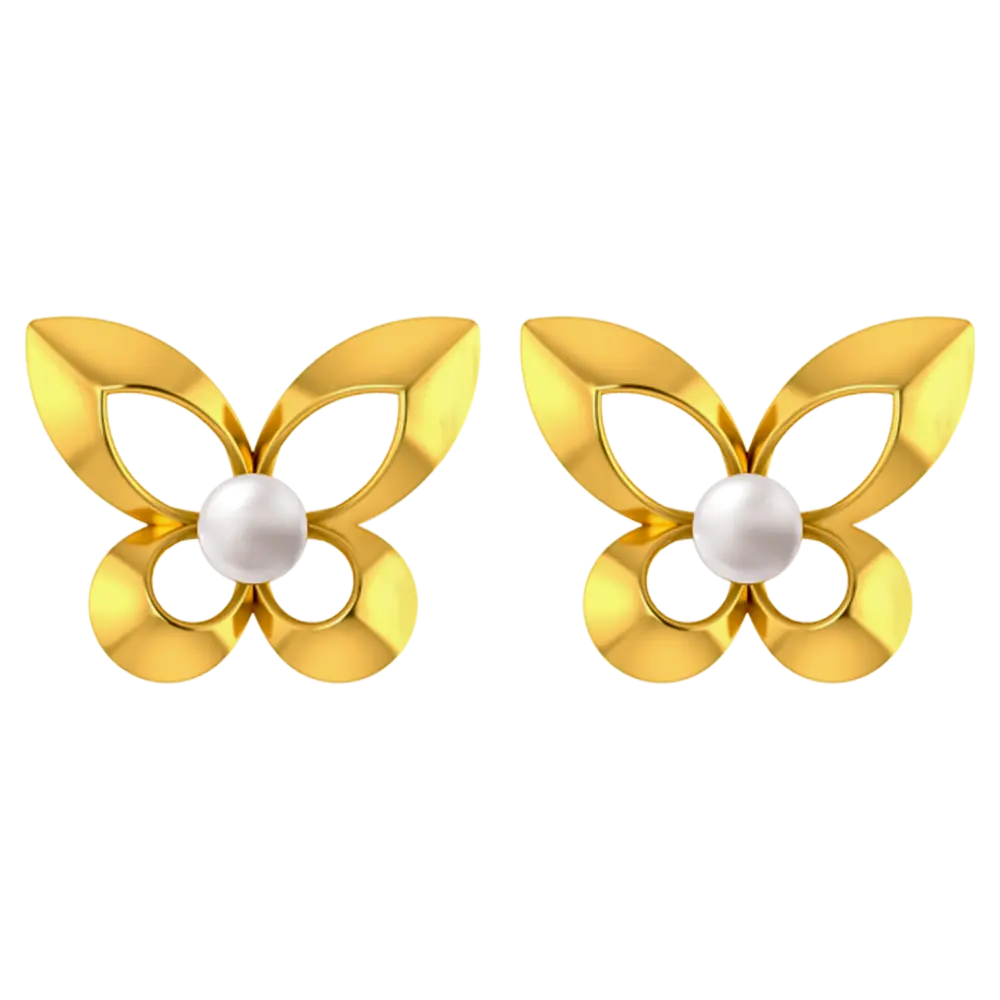 14K graceful pair of gold earrings with the design of butterfly wings