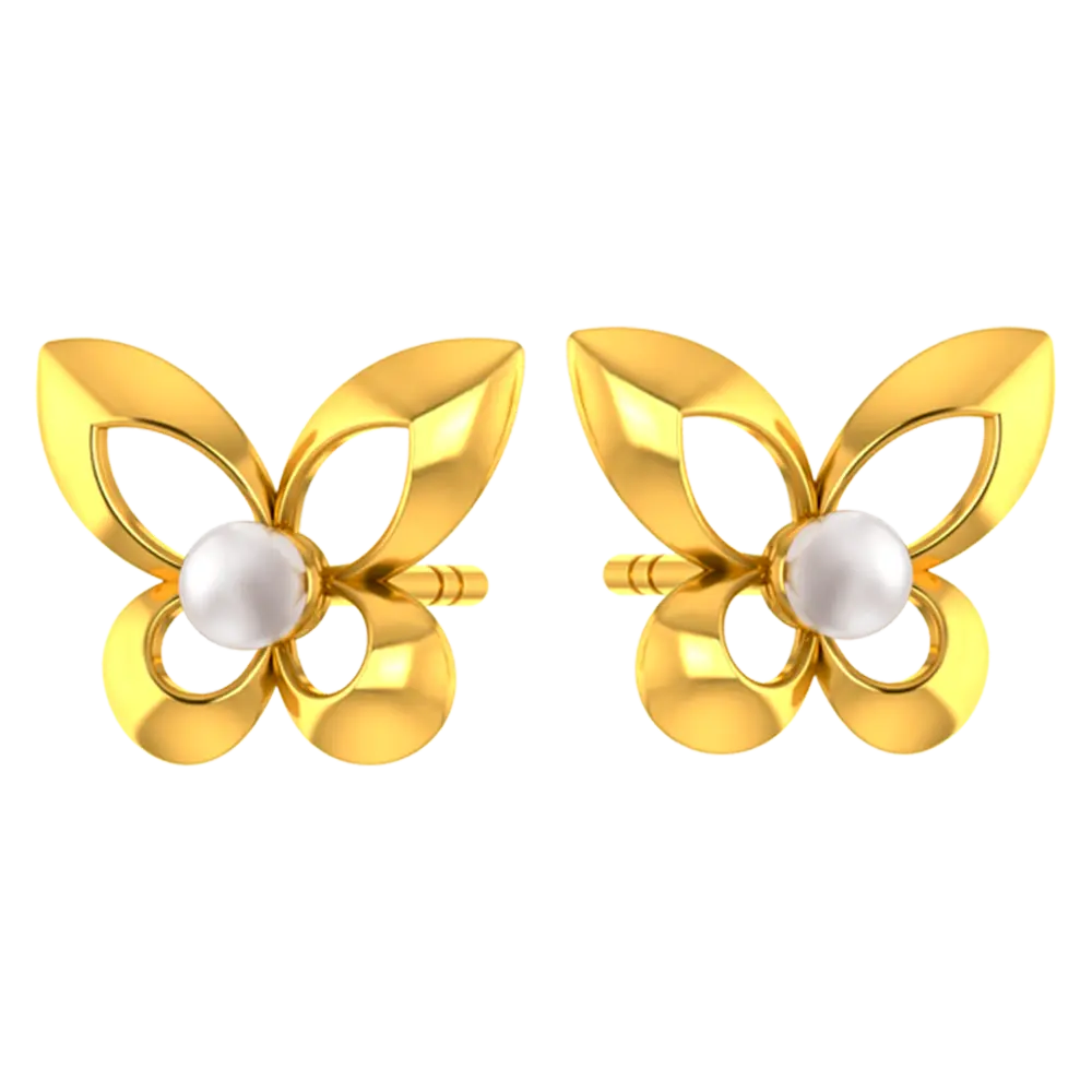 14K graceful pair of gold earrings with the design of butterfly wings