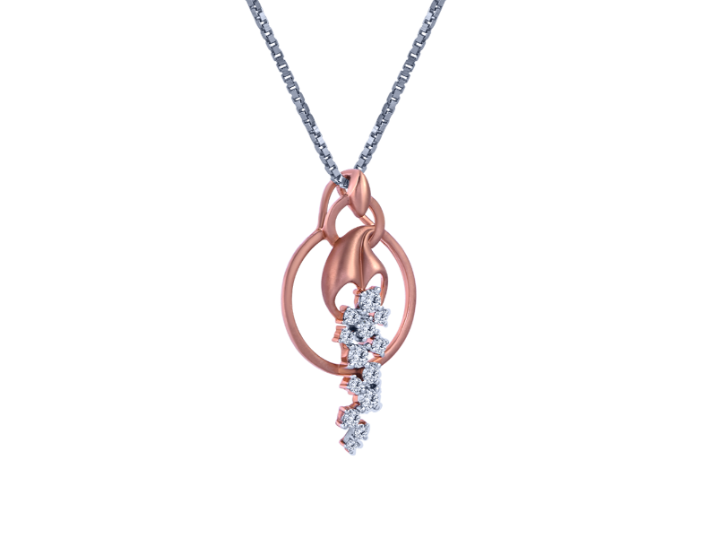 18K Unique Rose Gold And Diamond Necklace Earrings Set