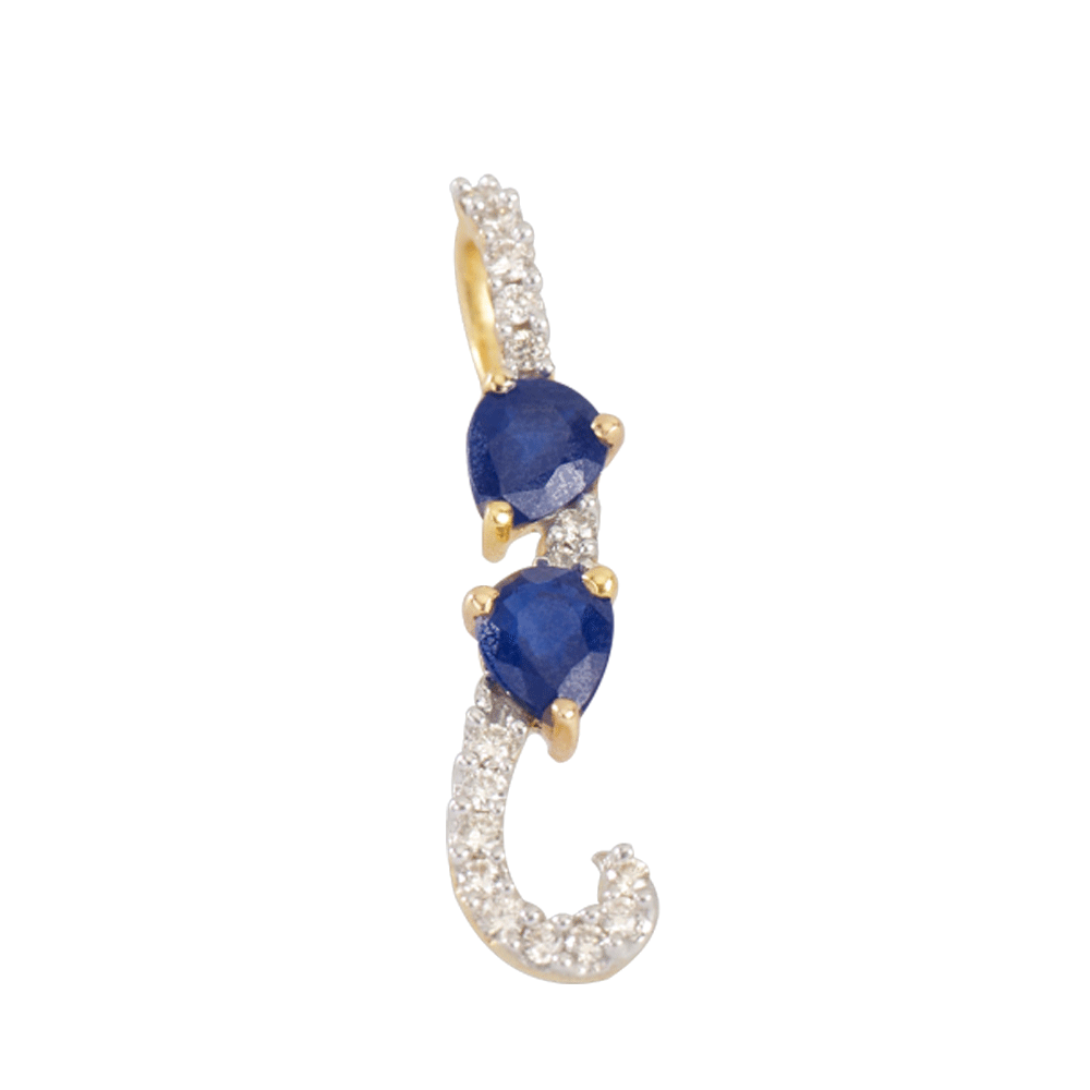 18KT (750) Yellow Gold, Diamond and Sapphire Pendant for Women