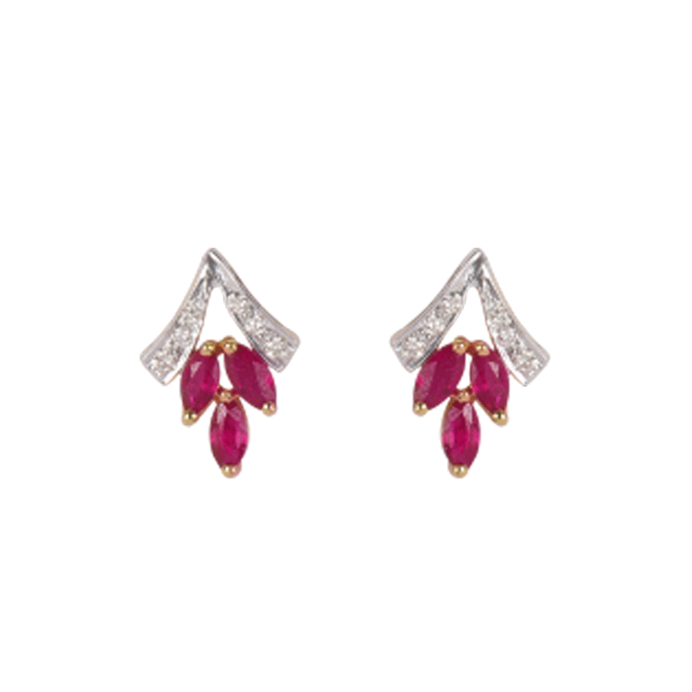 18KT (750) Yellow Gold Diamond and Ruby Clip-On Earring for Women