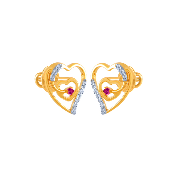 18K (750) Yellow Gold and Diamond Stud Earrings for Women