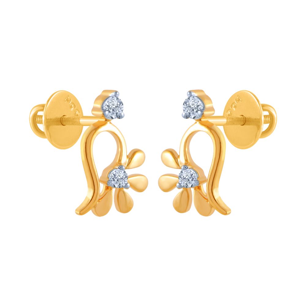 18k (750) Yellow Gold and Diamond Stud Earrings for Women