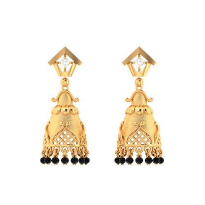 18K traditional gold jhumka earrings with diamond from PC Chandra Diamond Mangalsutra Collection