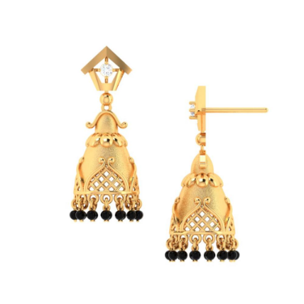 18K traditional gold jhumka earrings with diamond from PC Chandra Diamond Mangalsutra Collection
