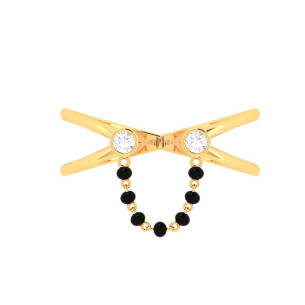 18K Dainty Gold Mangalsutra Ring with two diamonds from PC Chandra Diamond Mangalsutra Collection