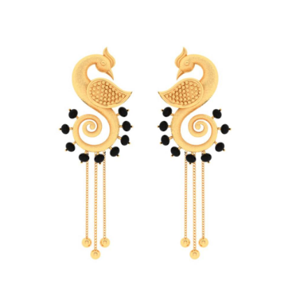 18K peacock shape mangalsutra gold earrings with
black stones from Mangalsutra Collection