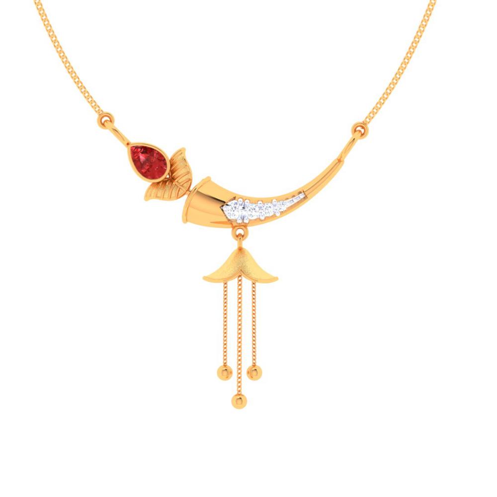 Red Stone Ball Drop 18K Gold Pendant with Dimond