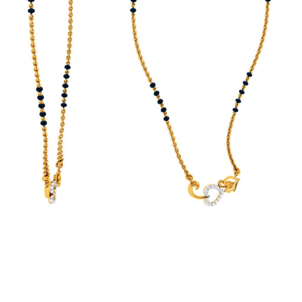 18KT (750) Yellow Gold and Diamond Mangalsutra (Artificial Beaded) for Women