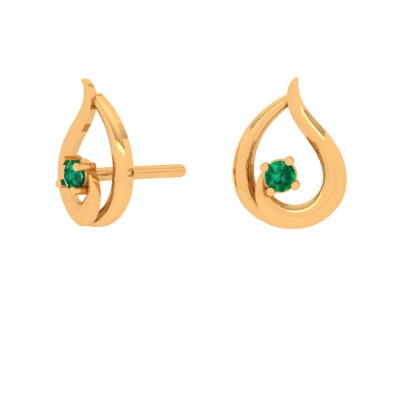 18KT Green Stone Studded Beautiful Gold Stud Earring 