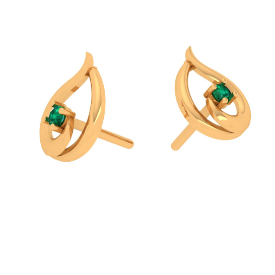 18KT Green Stone Studded Beautiful Gold Stud Earring 