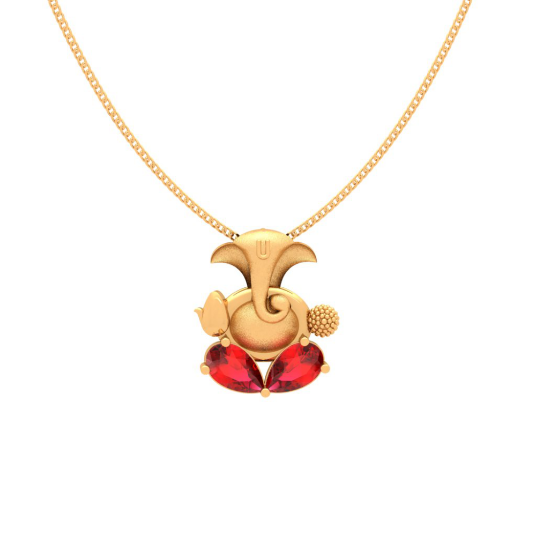 18k Gold Exquisite Ganesha Pendant with Red Gem from Online Exclusive Collection