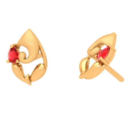 18K Lord Ganesha Gold Earrings With BIS Hallmark And Unique Red Gemstones.