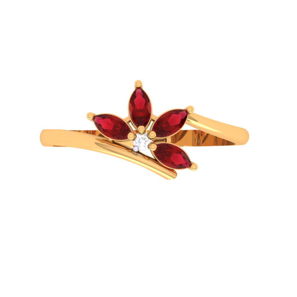 SH Fashion Panchaloha (Impon) Two Leaf Design Ring (Stone: Ruby)