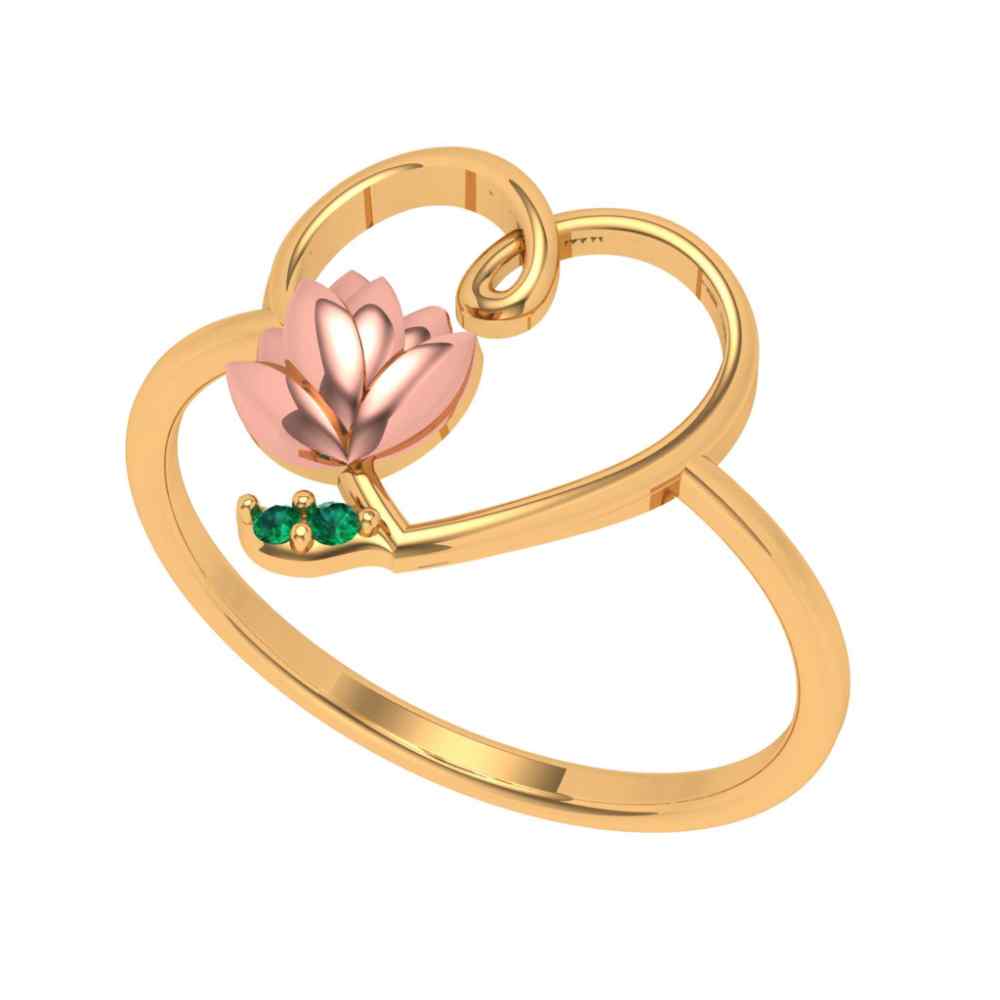 Lotus Motif Heart-Shaped Ring