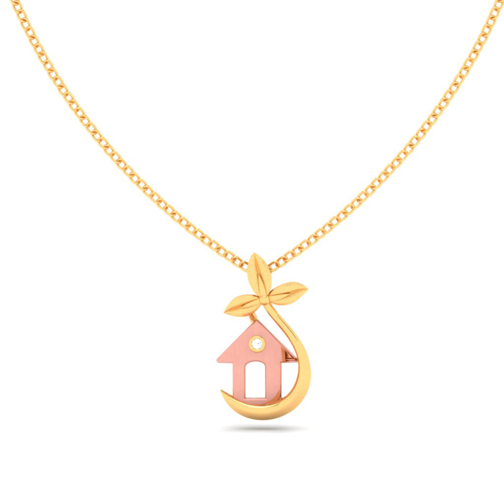 18K home with a leaf shape gold & diamond pendant from Diamond Collection