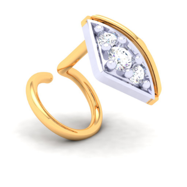 18KT Diamond Shape With Three White Stones Gold Nosepin From Diamond Collection