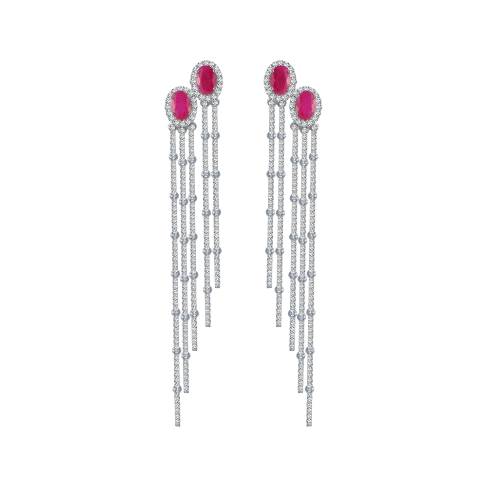 18KT (750) White Gold, Solitaire and American Diamond Jhumki Earrings