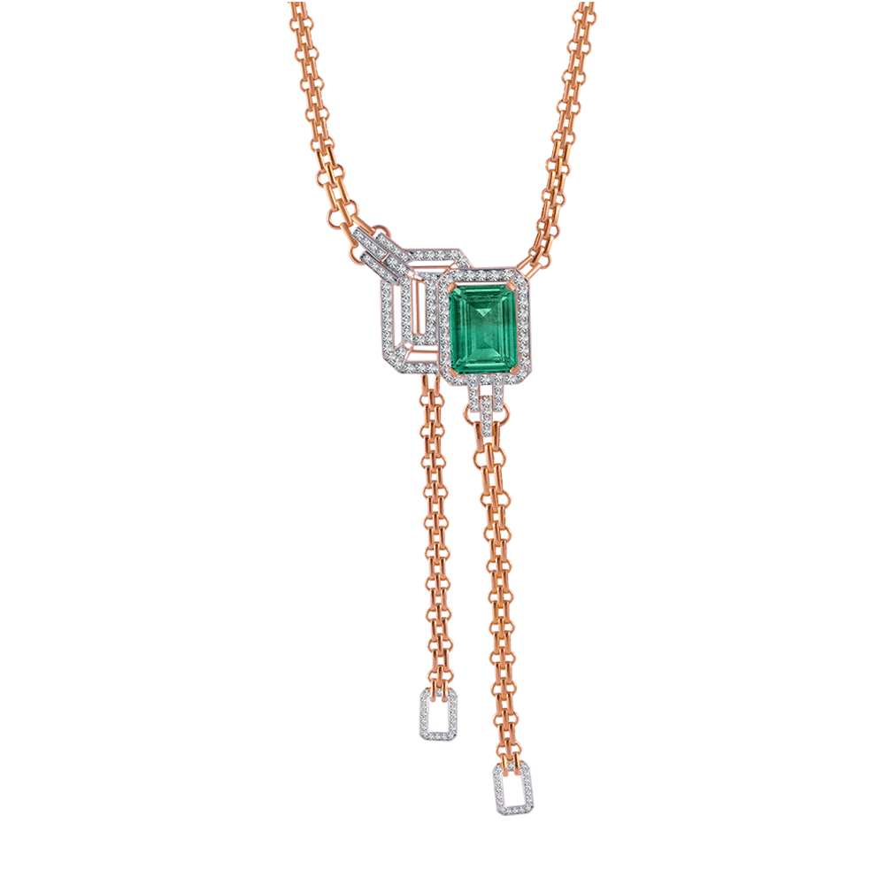 18KT (750) White Gold, Solitaire and Emerald Necklace for Women