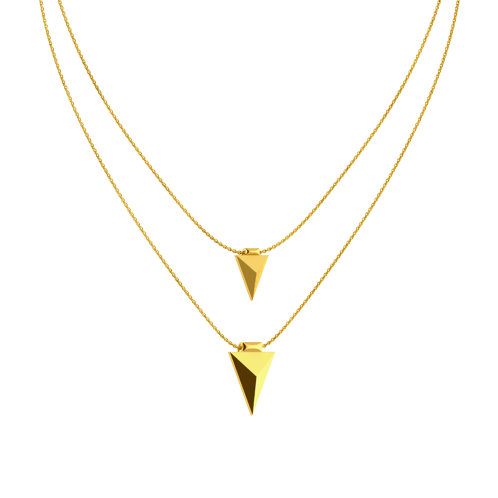 Double Layered Pyramid Themed 18K Gold Necklace 