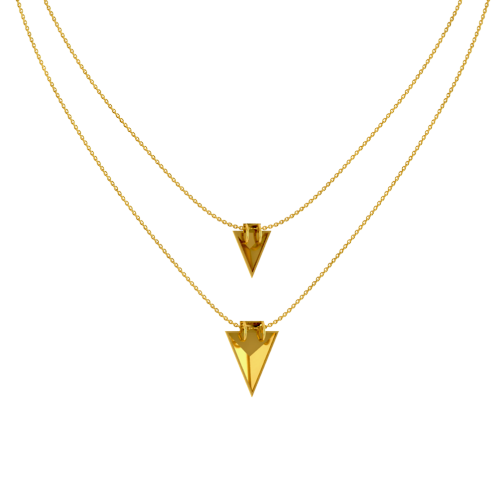 Double Layered Pyramid Themed 18K Gold Necklace 