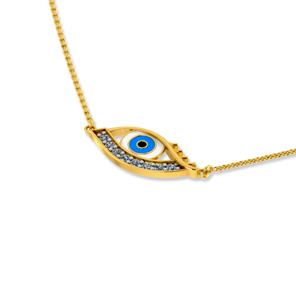 18 K Peacock Eye Themed Diamond and Gold Necklace