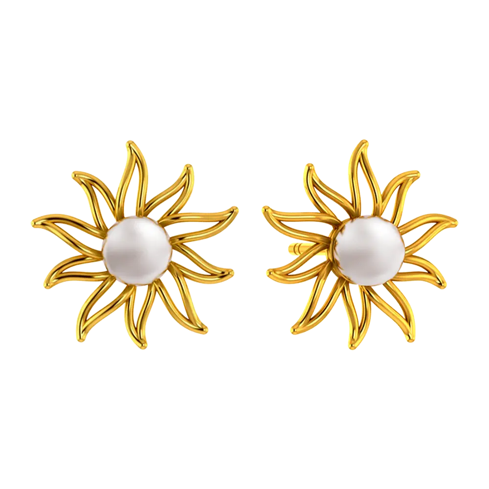 18K Gold earrings in the shape of a sun with pearl design