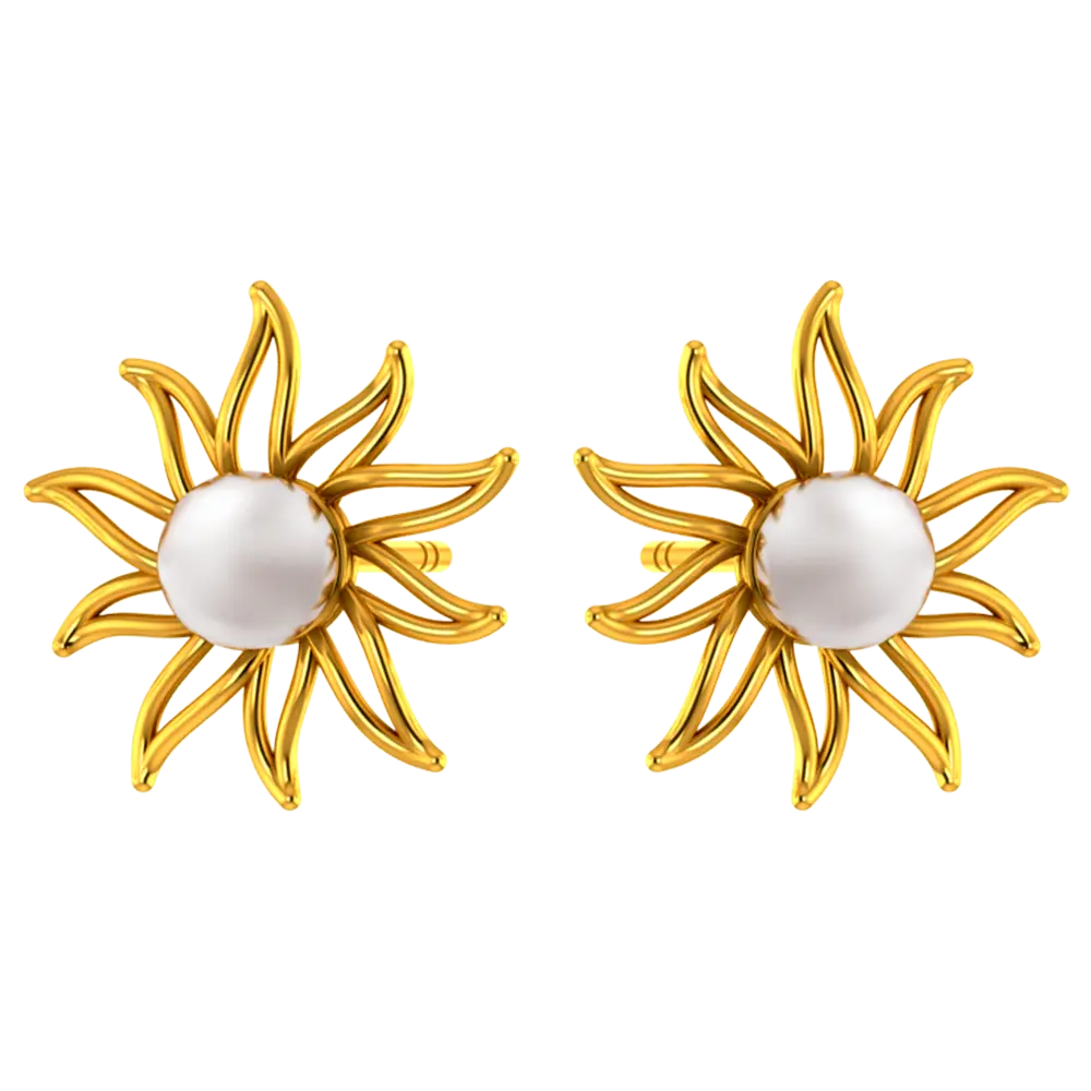 18K Gold earrings in the shape of a sun with pearl design