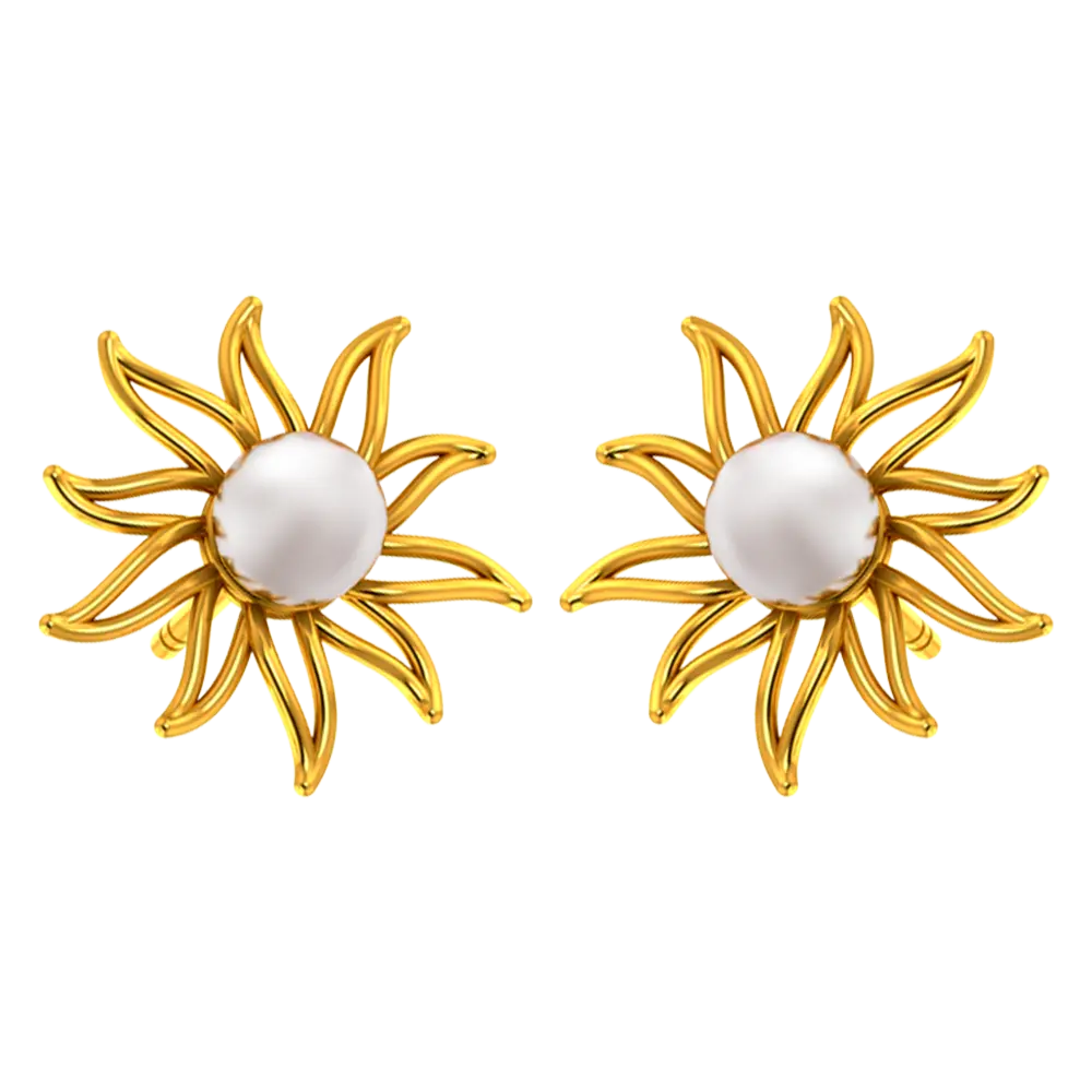 18K Gold earrings in the shape of a sun with pearl design