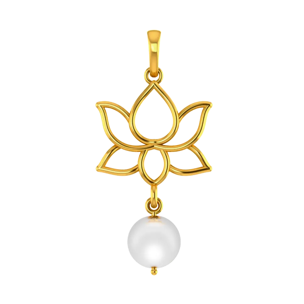 18K Lotus shaped gold pendant with pearl detailing