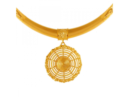 Uniquely crafted 22k gold choker with a round pendant