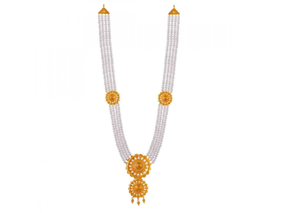 22K Traditional Gold Long Necklace Design - South India Jewels