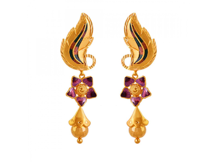 Unique 22K Gold Drop Earrings with Meenakari Work