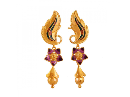 Unique 22K Gold Drop Earrings with Meenakari Work