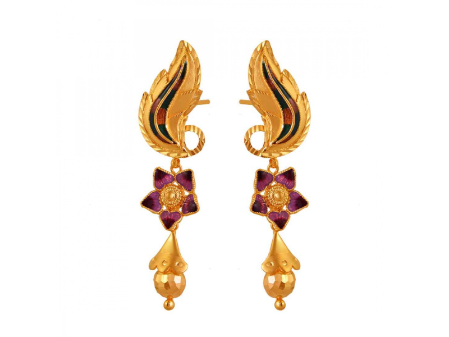 Unique 22K Gold Drop Earrings with Meenakari Work