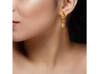 Unique 22K Gold Drop Earrings with Meenakari Work