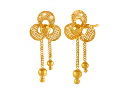 22K Floral Gold Drop Earrings with Jali Work