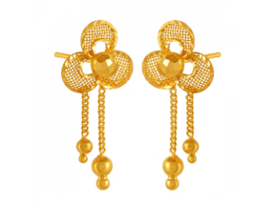 22K Floral Gold Drop Earrings with Jali Work