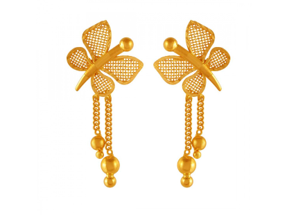 Butterfly shaped 22K Gold Drop Earrings with Jali Work