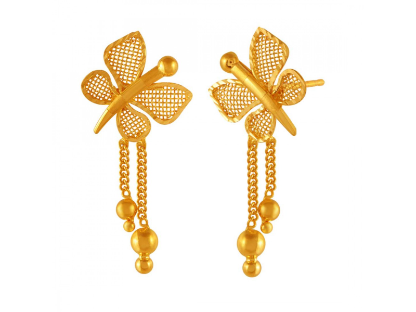 Butterfly shaped 22K Gold Drop Earrings with Jali Work