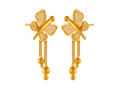 Butterfly shaped 22K Gold Drop Earrings with Jali Work