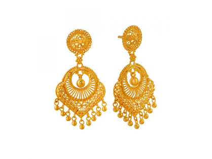 Thai Style Dangle Earrings Rich 18K Yellow Gold